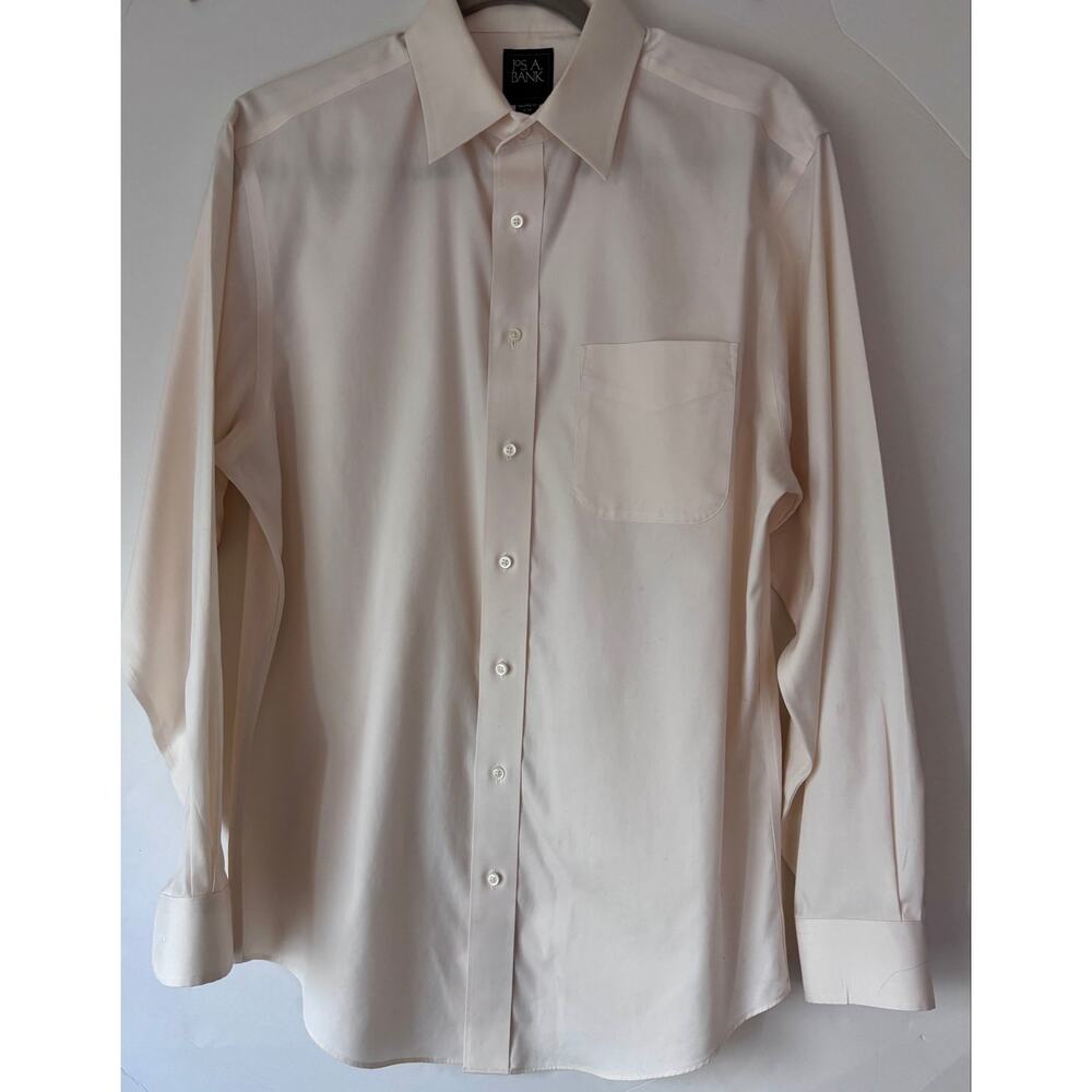 Jos. A. Bank Traveler Mens Dress Shirt 16-36 Tailored Fit Cream Business Formal